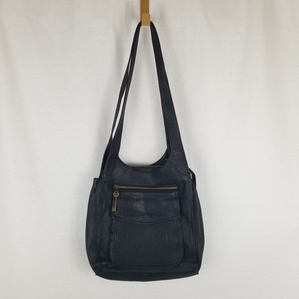 Fossil black shoulder purse genuine leather  #75082